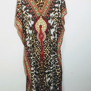 New Leopard Print Drawstring Kaftan(Without Tag)
